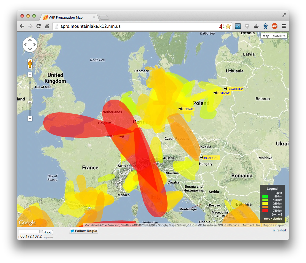 Een real-time overzicht van DX-verkeer op de VHF-band.